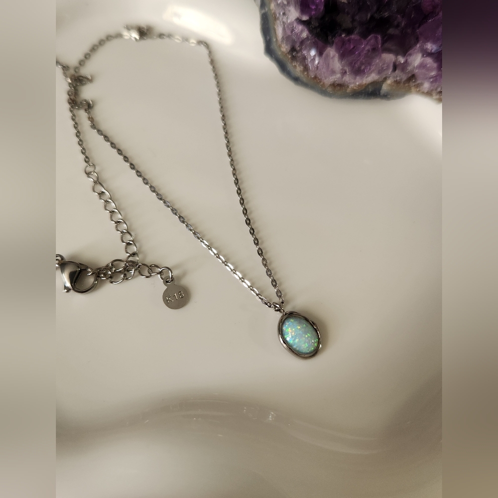 Stainless steel opal necklace